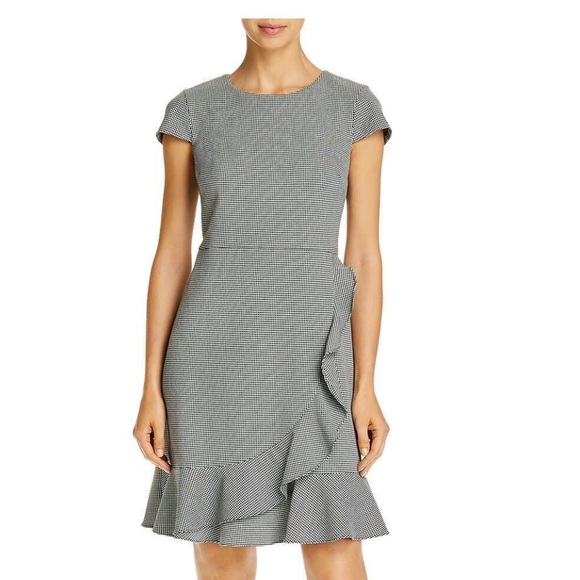 Karl Lagerfeld Dresses & Skirts - Karl Lagerfeld houndstooth cap sleeve ruffle hem dress NEW
